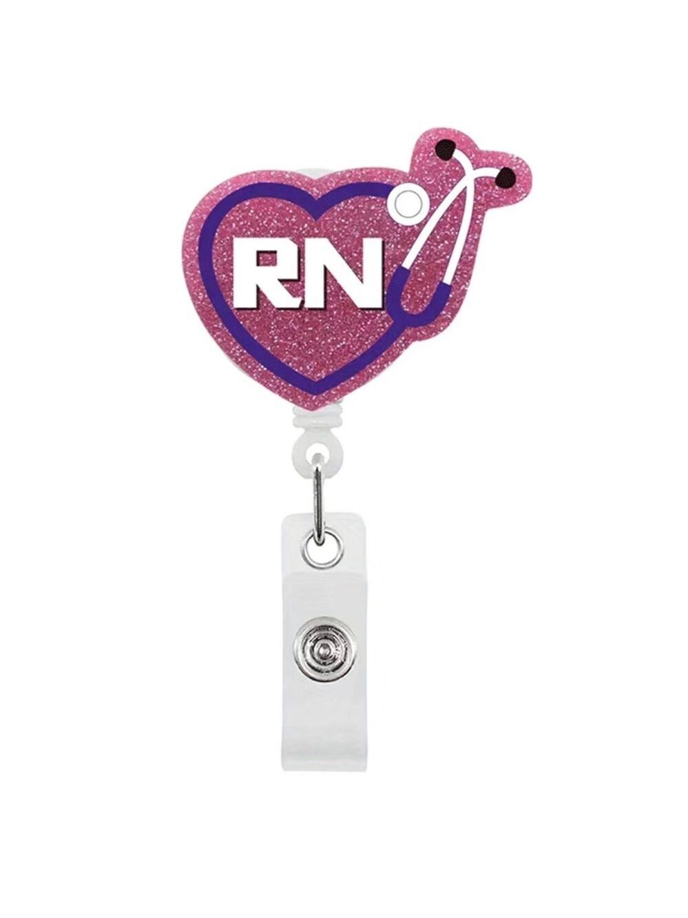 New Pink Glitter RN Retractable Badge Reel